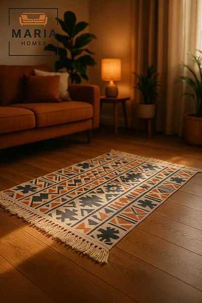 MARIA HOMES Boho Cotton Accent Rug with Multicolor Tribal Pattern and Fringe –size 60x80 cm
