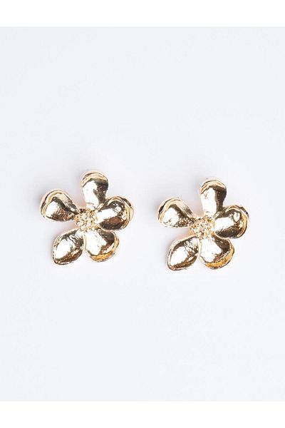 Jimmy Key Gold Color Modern Flower Figured Shiny Earrings