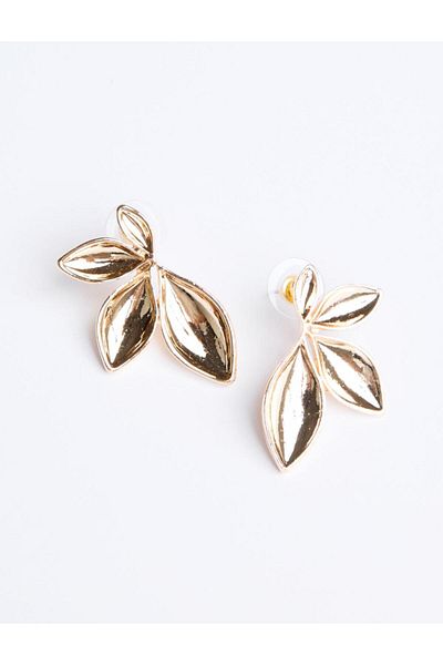 Jimmy Key Modern Earrings with Gold Color Shiny Leaf Figure