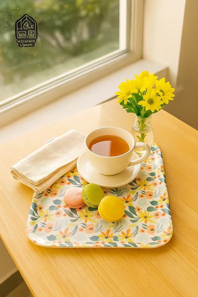 MARIA HOMES Rectangular Plastic Serving Tray with Multicolor Floral Print – Medium Size