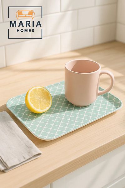 MARIA HOMES Rectangular Plastic Serving Tray with Mint Green Lattice Pattern