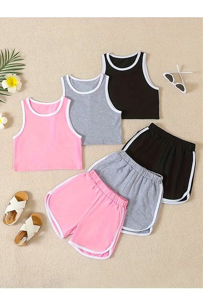 c.c.l. coccolin kids baby clup Girl's 3-Piece Pack Combed Cotton 2-Piece Bottom Top Elastic Waist Shorts Crop Set