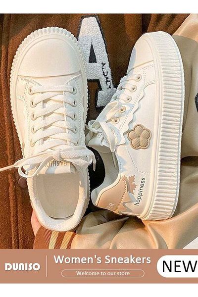 fun zone DUNISO Women's Platform Sneakers Floral Decoration Low Top Walking Shoes