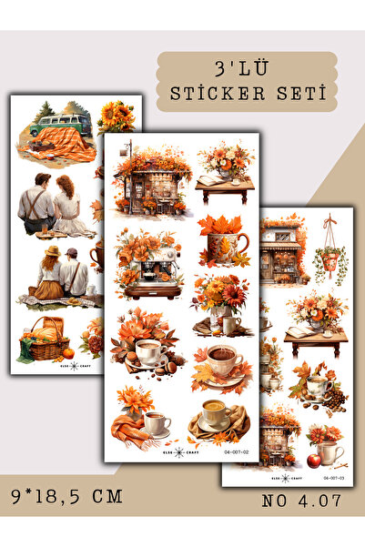Else Craft 3'lü Couple Piknik Sonbahar Temalı Sticker 4.07 - Ajanda Planlayıc...