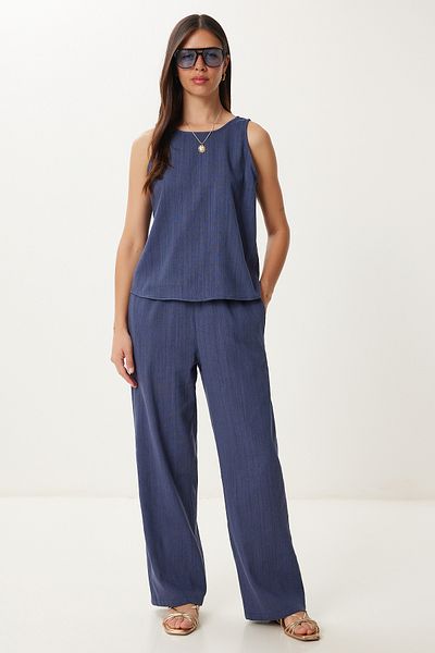 Lovelyİstanbul Linen Blouse Trousers Set Hmc0001 Dark Blue