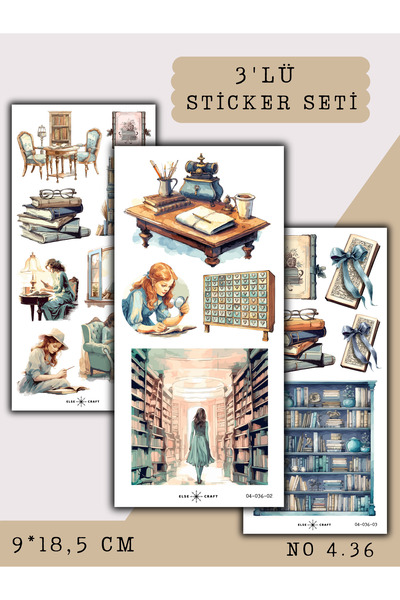 Else Craft 3'lü Kitap Okuma Mavi Tonlar Temalı Sticker 4.36 - Ajanda Planlayı...