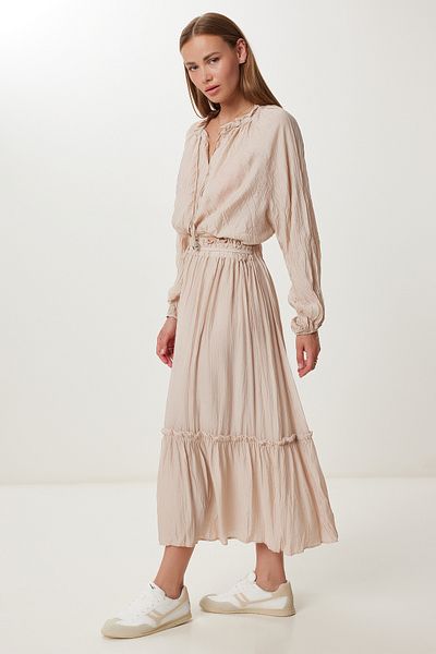 Lovelyİstanbul Crinkle Effect Blouse Skirt Woven Suit Ldp0065 Cream