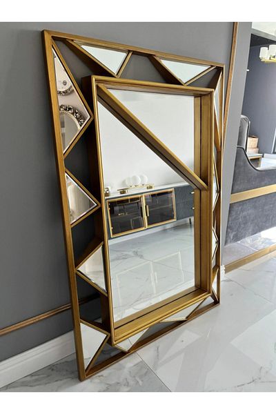 LUXXO Aneta Decorative Mirror, Rectangular, Antique Gold Frame, 110x75cm