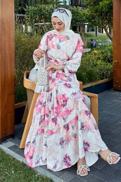 benguen Φόρεμα Hijab με σχέδιο Dusty Rose 572-1