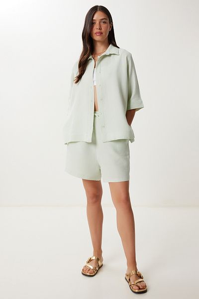 Lovelyİstanbul Muslin Shirt Shorts Set Ldp0064 Water Green