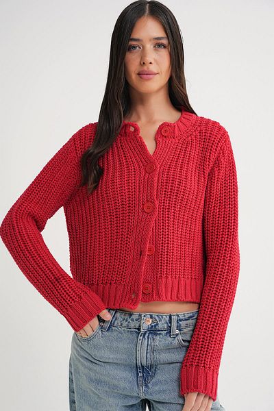 Mixray 6936 Women's Thessaloniki Buttoned Regular Fit Knitwear Cardigan Red