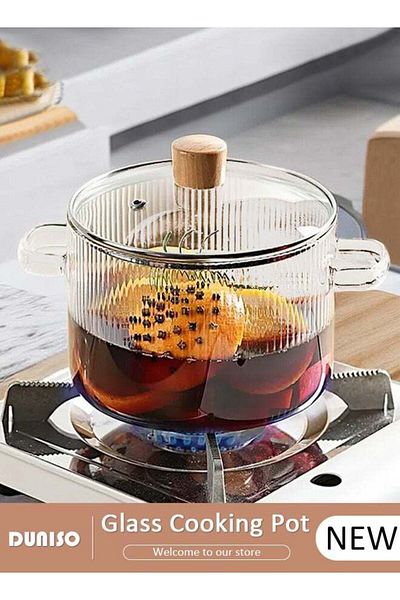 fun zone DUNISO Glass Cooking Pot, Glass Saucepan with Anti-Scald Cover