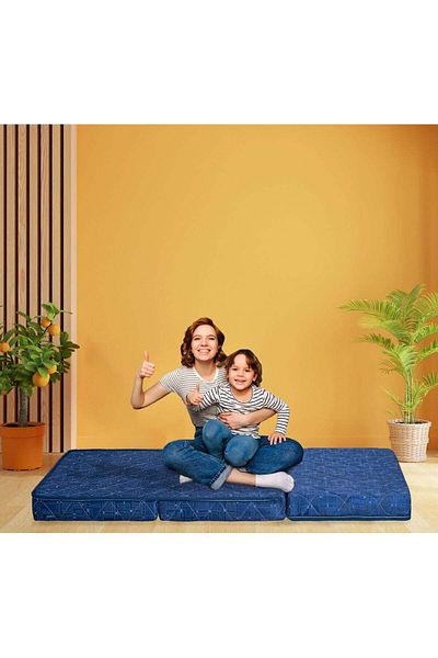 Comfy COTTON SATIN MEDICATED FOLDING PREMIUM QUALITY STYLISH BLUE GUEST MATTRESS 180 X 90 X 7CM