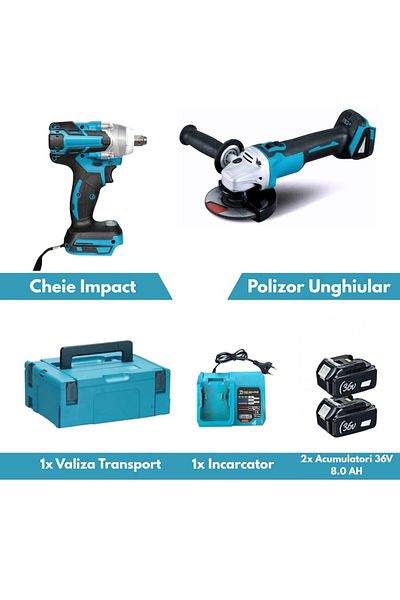 PRIMEDEO Cordless Impact Drill and Angle Grinder PRIMEDEO, 2 Batteries 36V 8.0Ah, Professional Tools