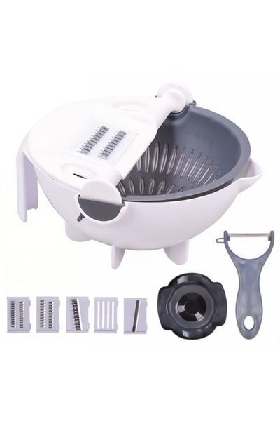 OEM Manual vegetable cutter, 9 in 1 bowl with drainer, removable utensils