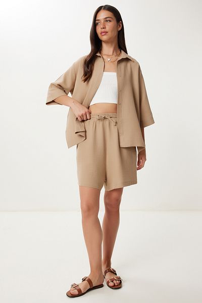 Lovelyİstanbul Muslin Shirt Shorts Set Ldp0064 Biscuit
