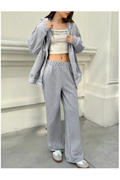 yx yustex sport Γυναικείο γκρι παντελόνι μεγάλου μεγέθους, φαρδιά γραμμή, άνε...