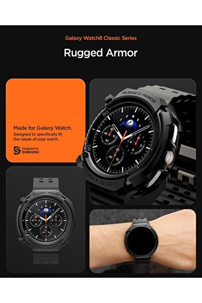 Spigen Rugged Armor for Samsung Galaxy Watch 8 Classic 46mm Case Durable TPU Cover 2025 Matte Black