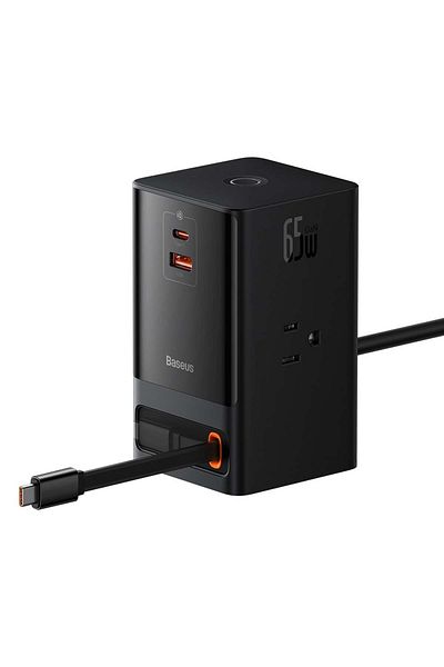 Baseus Charger 3 x AC, USB, Type-C with Type-C Cable, 65W, US Plug - (PSLR000101) - Black