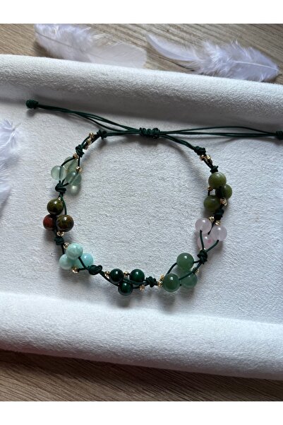 Pel Design Natural Stone Spiral Bracelet & Anklet (Unakit Pink Quartz Malachite Aventurine Fluorite Jade Amazonite)