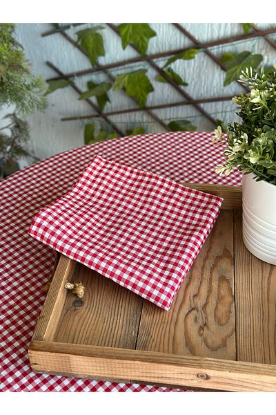 Decamor home 6 Thin Linen Fabric Red Gingham Napkins