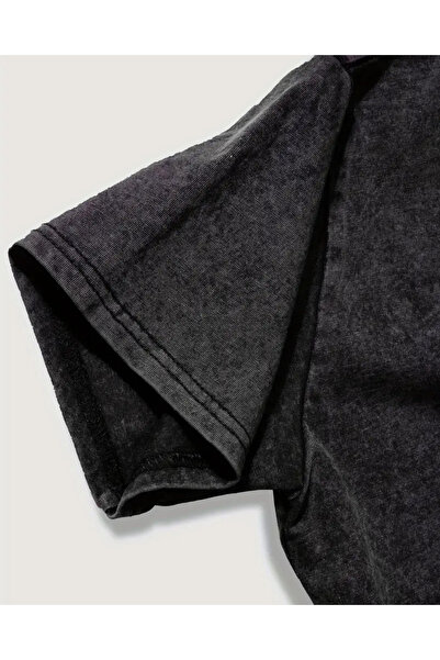 Touz Moda Καφέ Γάτα Εκτυπωμένο Πλυτό Vintage Unisex Oversize T-Shirt