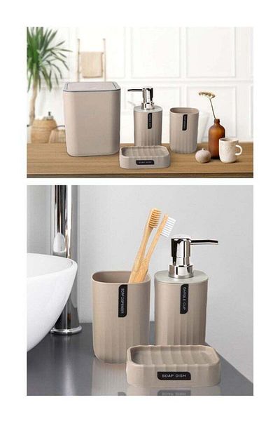 fun zone 4 pieces of Bathroom accessories set, Home Bath Supplies set, plastic wave pattern toiletries set, w