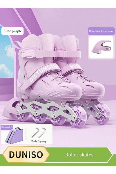 fun zone DUNISO Kids inline skating shoes, adjustable size with LED wheels and backpack, purple