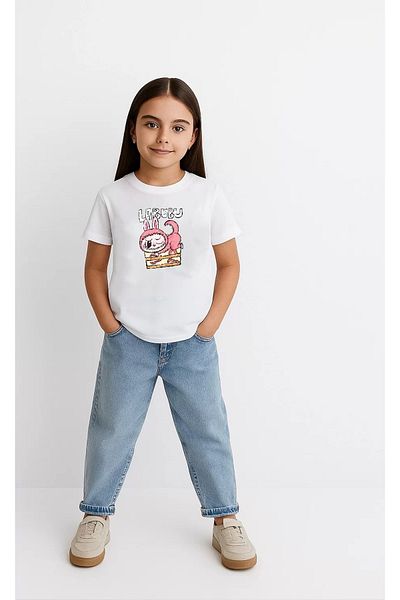 CVS GİYİM Girl Labubu Kids Printed T-Shirt - White