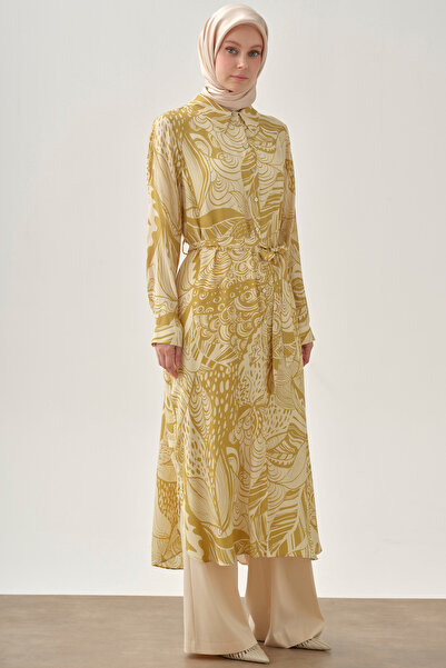 Tuğba Kemerli Desenli Uzun Tunik - Safran