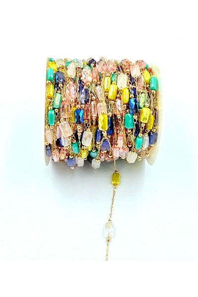 yiğit aksesuar 1 Meter Brass Tarnish Free Color Stone Gold Chain Bracelet Necklace Chain Jewelry Making Supplies Chain