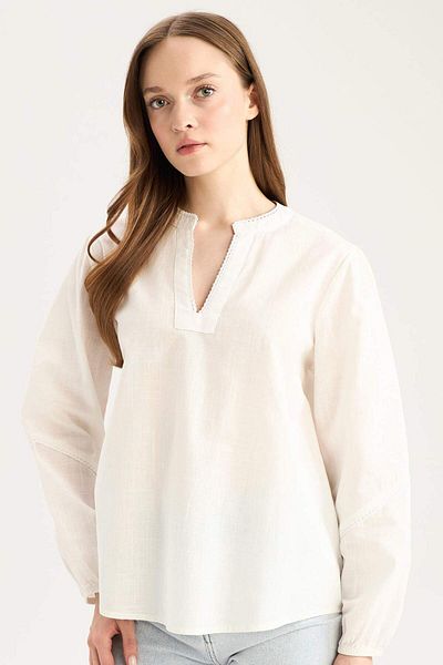 DeFacto Regular Fit Crew Neck Flared Cotton Long Sleeve Blouse D8809Ax25Sp