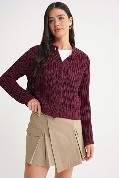 Mixray 6936 Women's Thessaloniki Buttoned Regular Fit Knitwear Cardigan Claret Red