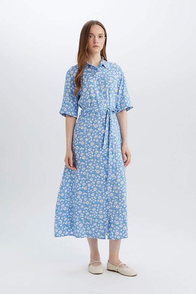 DeFacto Rochie midi cu mânecă scurtă, cu guler de cămașă, cu mânecă scurtă D4575AX25SP