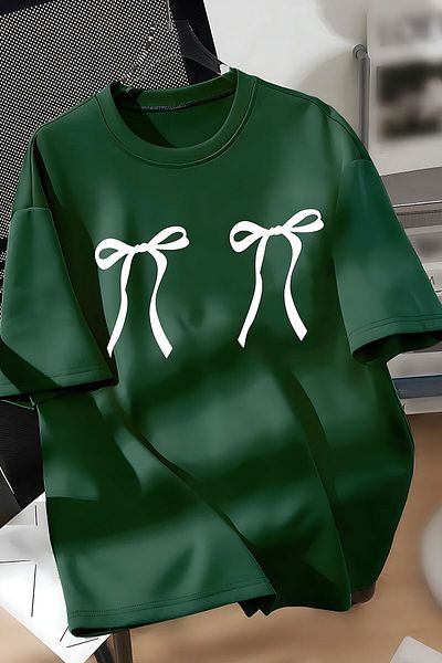 ELFAMİ Unisex Men/Women Ribbon Colorful Custom Printed Oversize Cotton Crew Neck T-Shirt T-Shirt