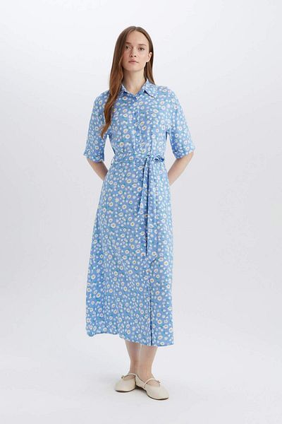 DeFacto Rochie midi cu mânecă scurtă, cu guler de cămașă, cu mânecă scurtă D4575AX25SP