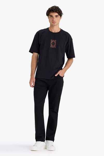 DeFacto Boxy Fit Crew Neck Back Printed Short Sleeve T-Shirt F8324Ax25Au