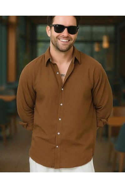 REKA MODA Men's long sleeve regular sofia linen shirt