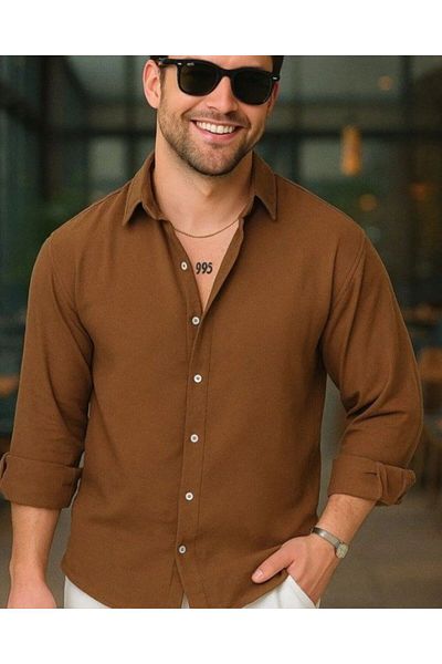 REKA MODA Men's long sleeve regular sofia linen shirt