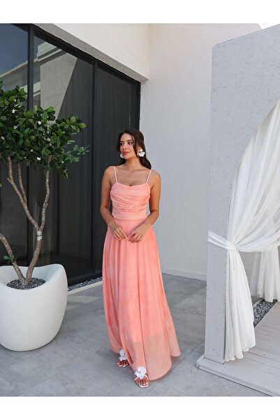 ESRAHELVACI Draped Chiffon Dress with Straps