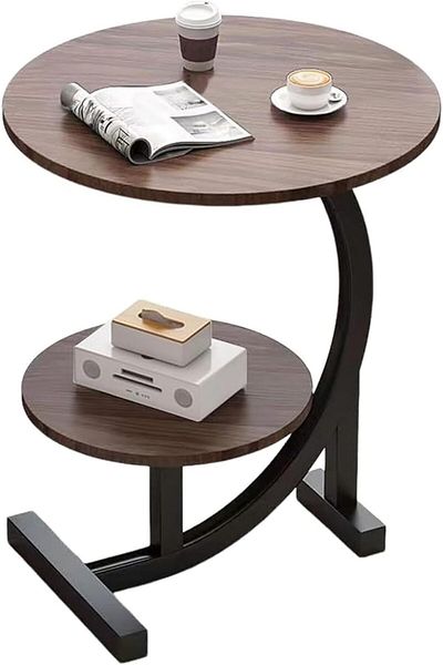 Türkiye C-Shaped Side Table, 2-Tier Round End Table with Storage Shelf, Industrial Metal Frame, Sma