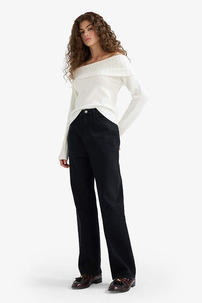 DeFacto Straight Fit High Waist Long Jean Trousers E9129Ax25Au