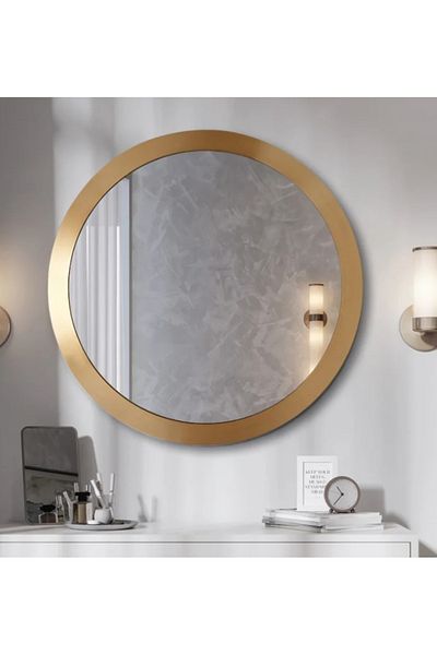 LUXXO Melo Decorative Mirror, Satin Gold Frame, 81cm Diameter