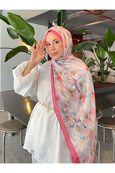 Mira İpek سلسلة شالات قطنية منقوشة بتصميم ريترو فوشيا متعدد الألوان ps48