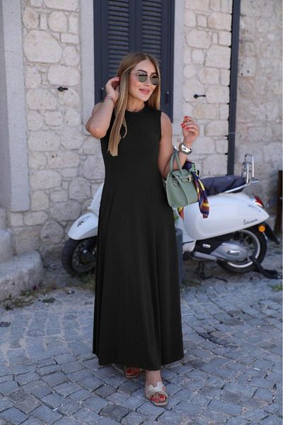 gelirr Women's Zero Sleeve Crew Neck Viscose Dress
