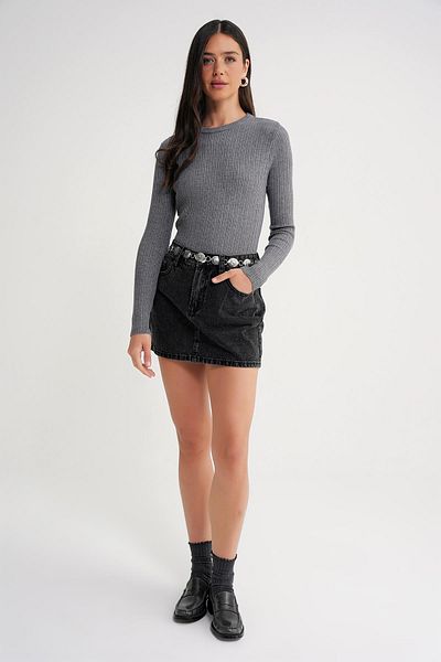 Mixray 6938 Women's Crew Neck Ribbed Knitwear Body Anthracite