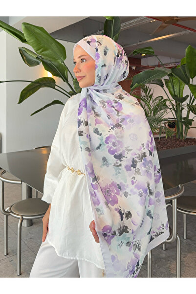 Mira İpek Retro Desenli Pamuk Şal İlham Serisi Mor Lila Çiçek ps49