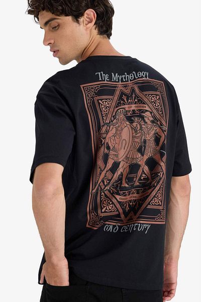 DeFacto Boxy Fit Crew Neck Back Printed Short Sleeve T-Shirt F8324Ax25Au