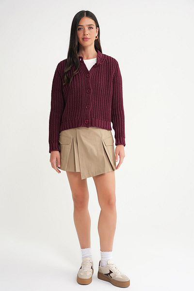 Mixray 6936 Women's Thessaloniki Buttoned Regular Fit Knitwear Cardigan Claret Red