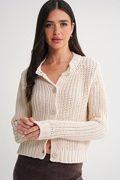 Mixray 6936 Women's Thessaloniki Buttoned Regular Fit Knitwear Cardigan Natural